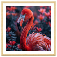 Vibrant Flamingo Portrait With Tropical Foliage