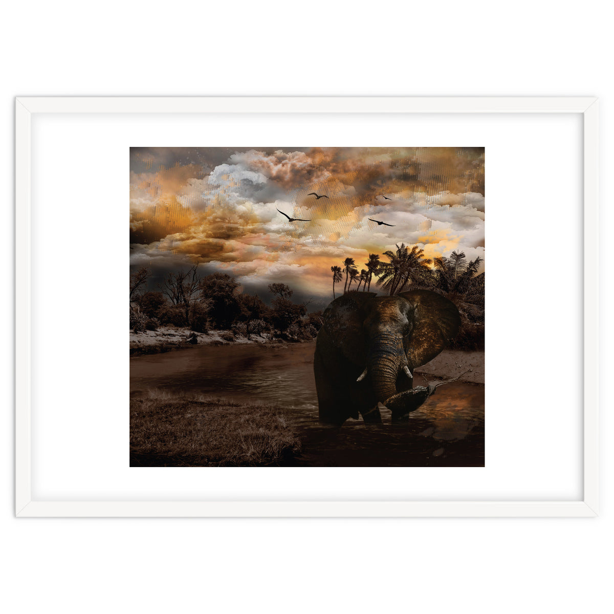 Elephant Scenic Golden Sunset African Wildlife Landscape