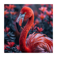 Vibrant Flamingo Portrait With Tropical Foliage (Print Only)