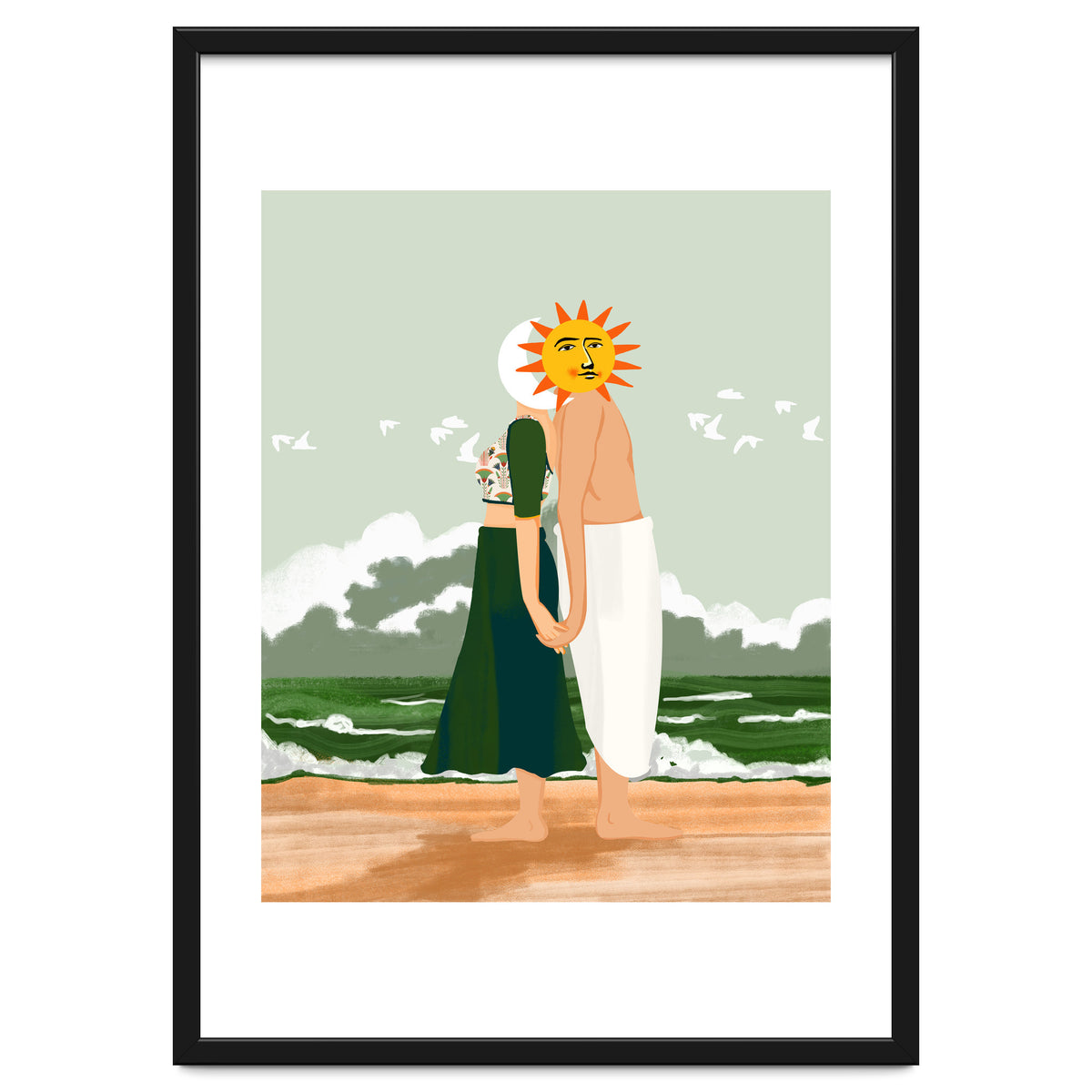 Celestial Union, Sun & Moon Love Couple, Ocean Sea Beach Landscape Nature, Summer Bohemian People