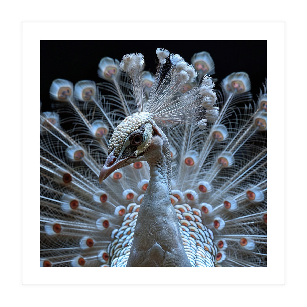 Albino Peacock Displaying White Feathers (Print Only)