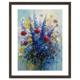 Vibrant Blue Delphinium and Red Rose Heavy Impasto Oil Painting thumbnail