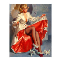 Pinup Girl Playing With Two Little Cats (Print Only)