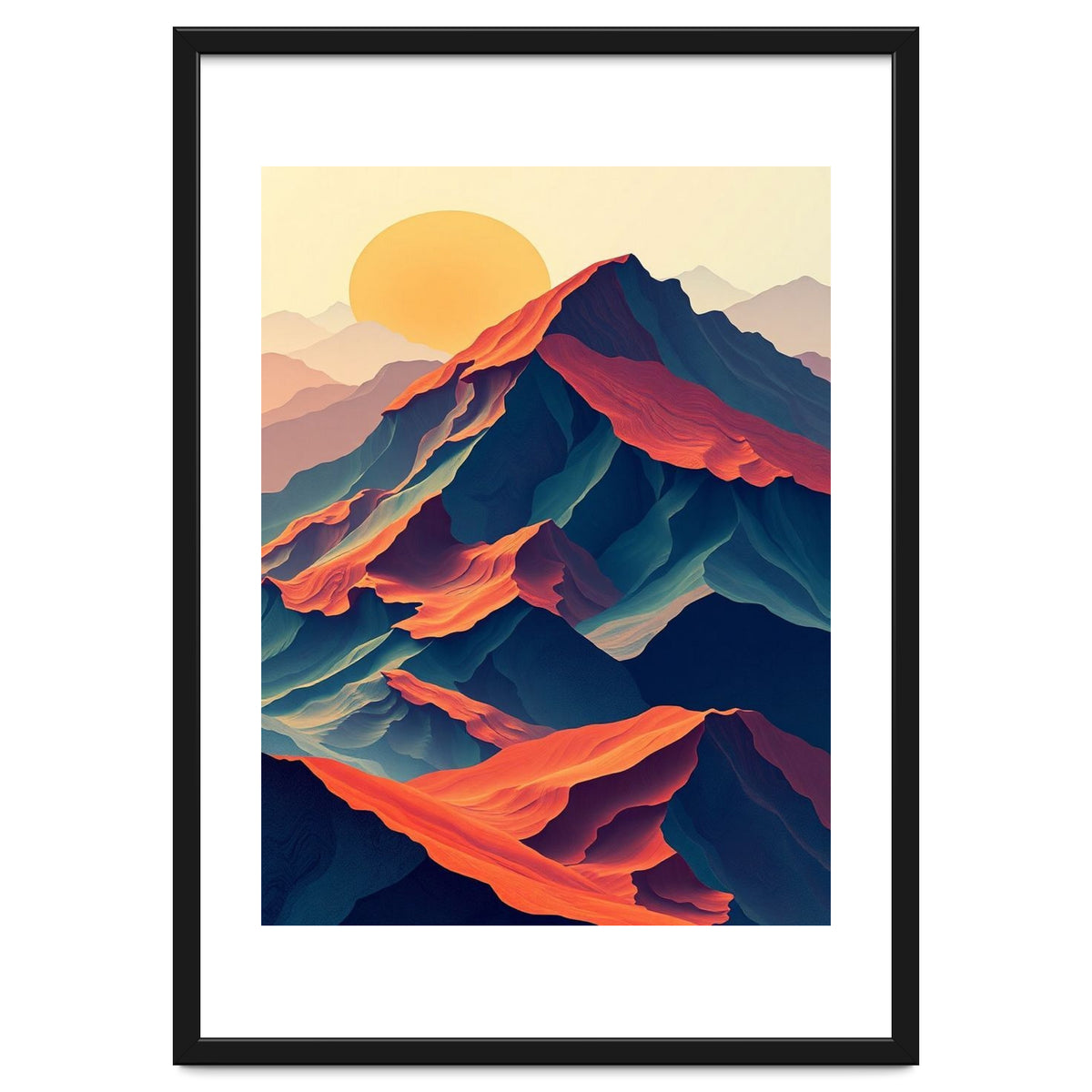 Dramatic Abstract Mountain Sunset Art