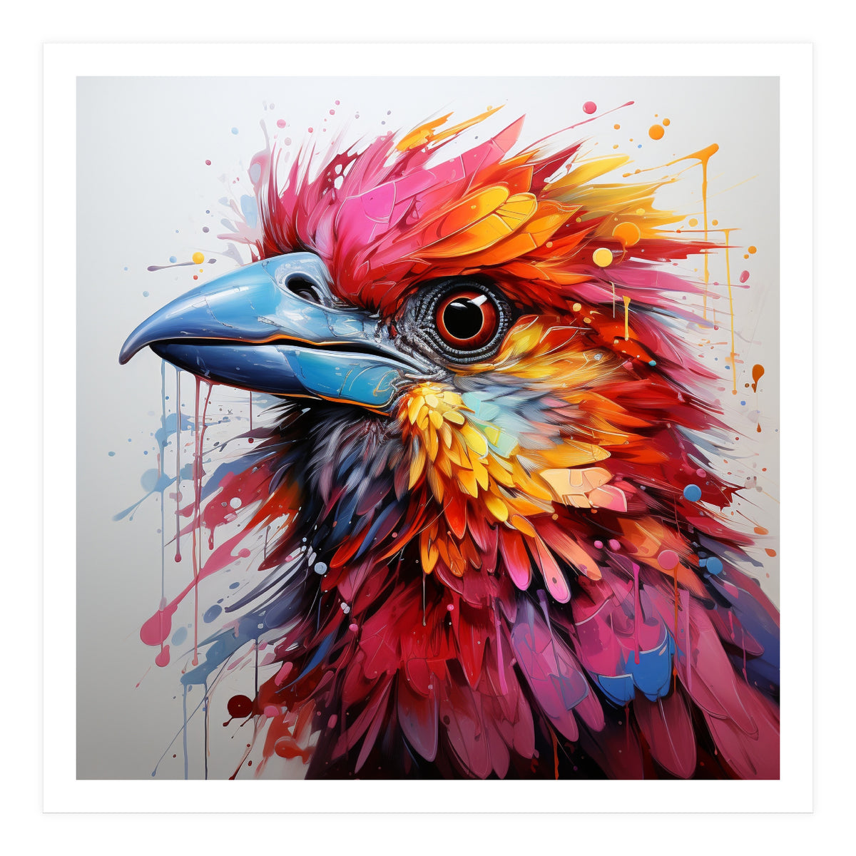 Vibrant Abstract Bird Portrait Watercolor Splash (Print Only)