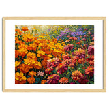 Radiant Summer Zinnia and Marigold Meadow Oil Painting thumbnail