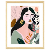 Reinvent, Beautiful Woman Girl Pastel Line Art, Minimal Botanical Nature Portrait, Modern Bohemian Drawing Nomadic Summer Self Love thumbnail