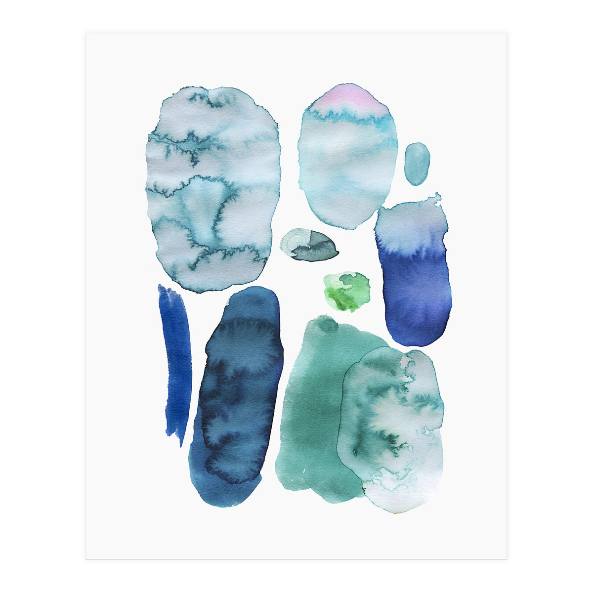 Watercolor Aqua Abstract Spots II (Print Only)