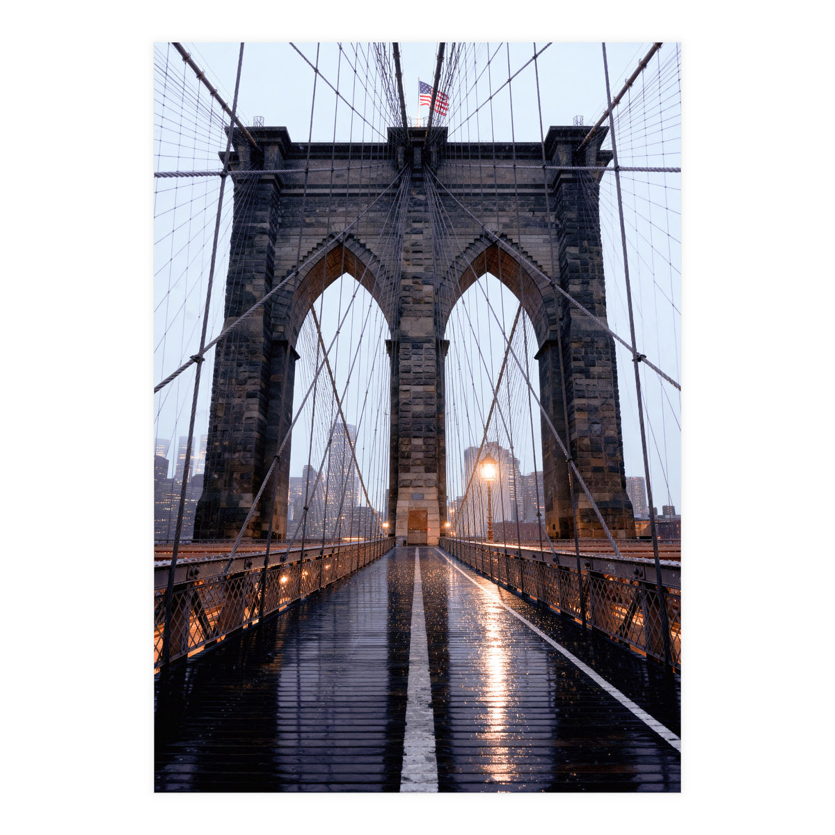 Brooklyn Bridge, USA, Moody NYC Architecture, Rainy Urban Photography (Print Only)
