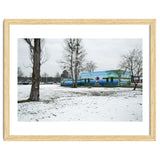 Colorful barn in the snowy ground landscape thumbnail