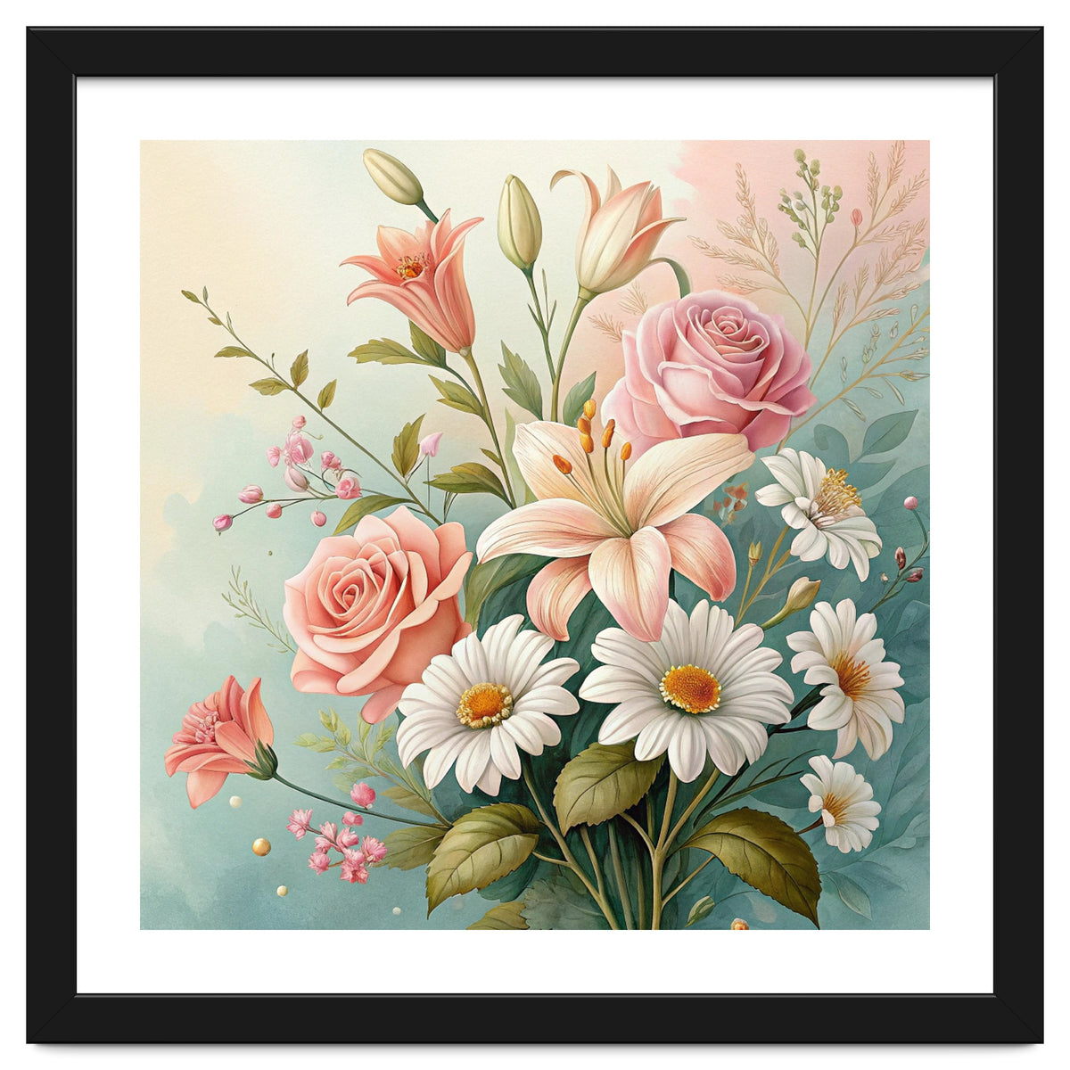 Elegant Pastel Floral Bouquet Illustration