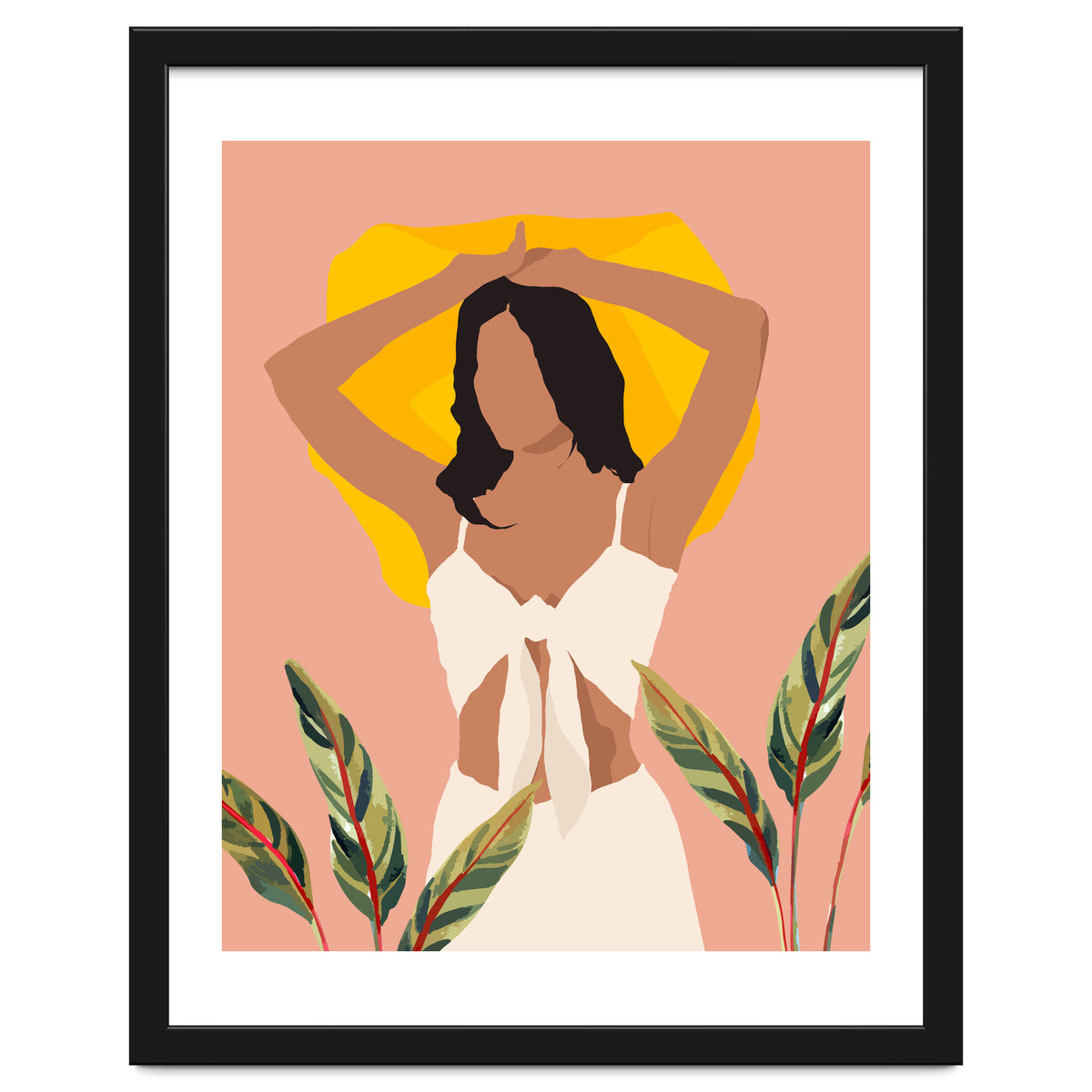 Fold Up The Sun & Take It Wherever You Go, Bohemian Woman Self Love Self Care Pastel , Plant Lady Tropical Boho Contemporary