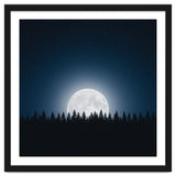 Midnight Serenity: Full Moon Over Forest Silhouettes thumbnail