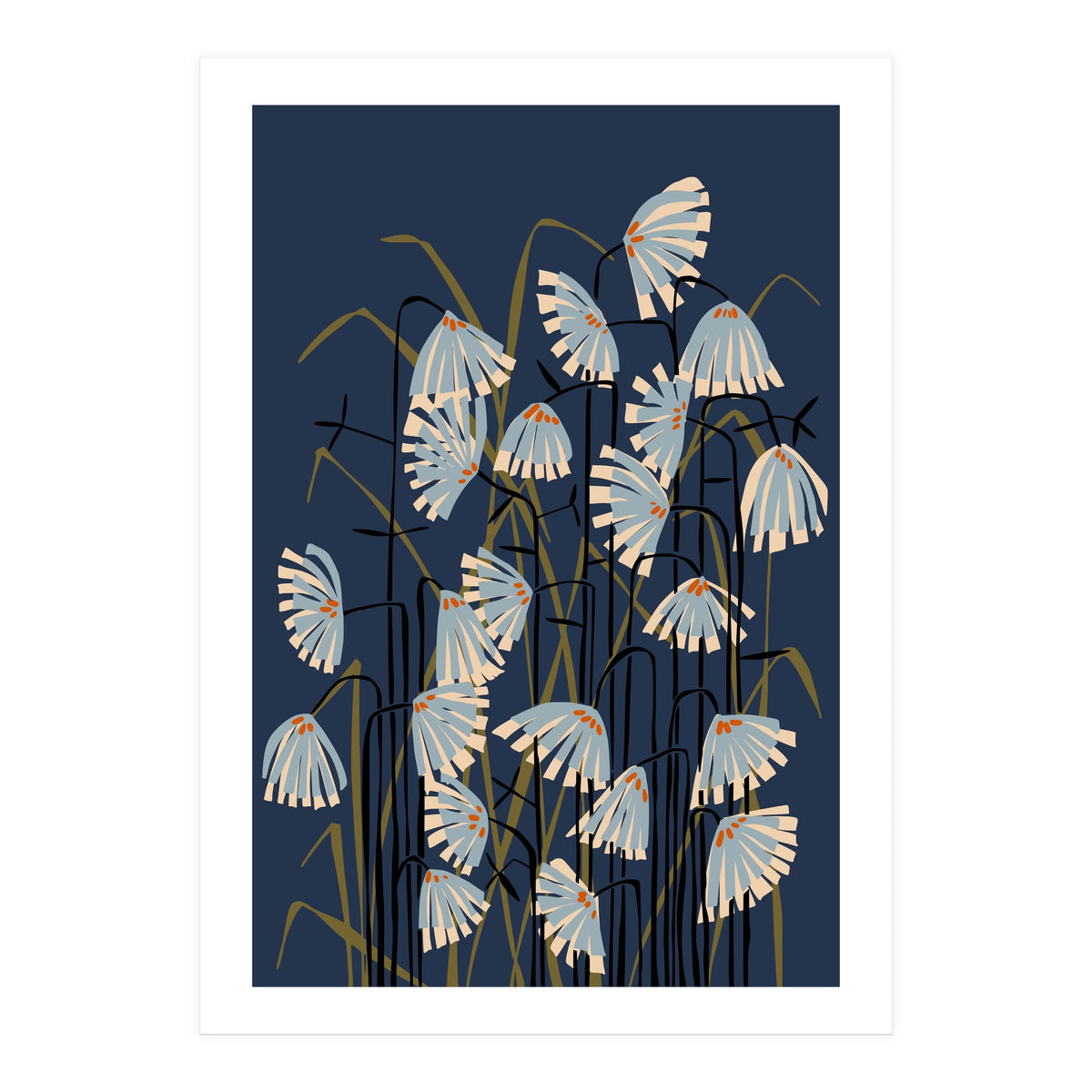 Linocut flower meadow blue (Print Only)