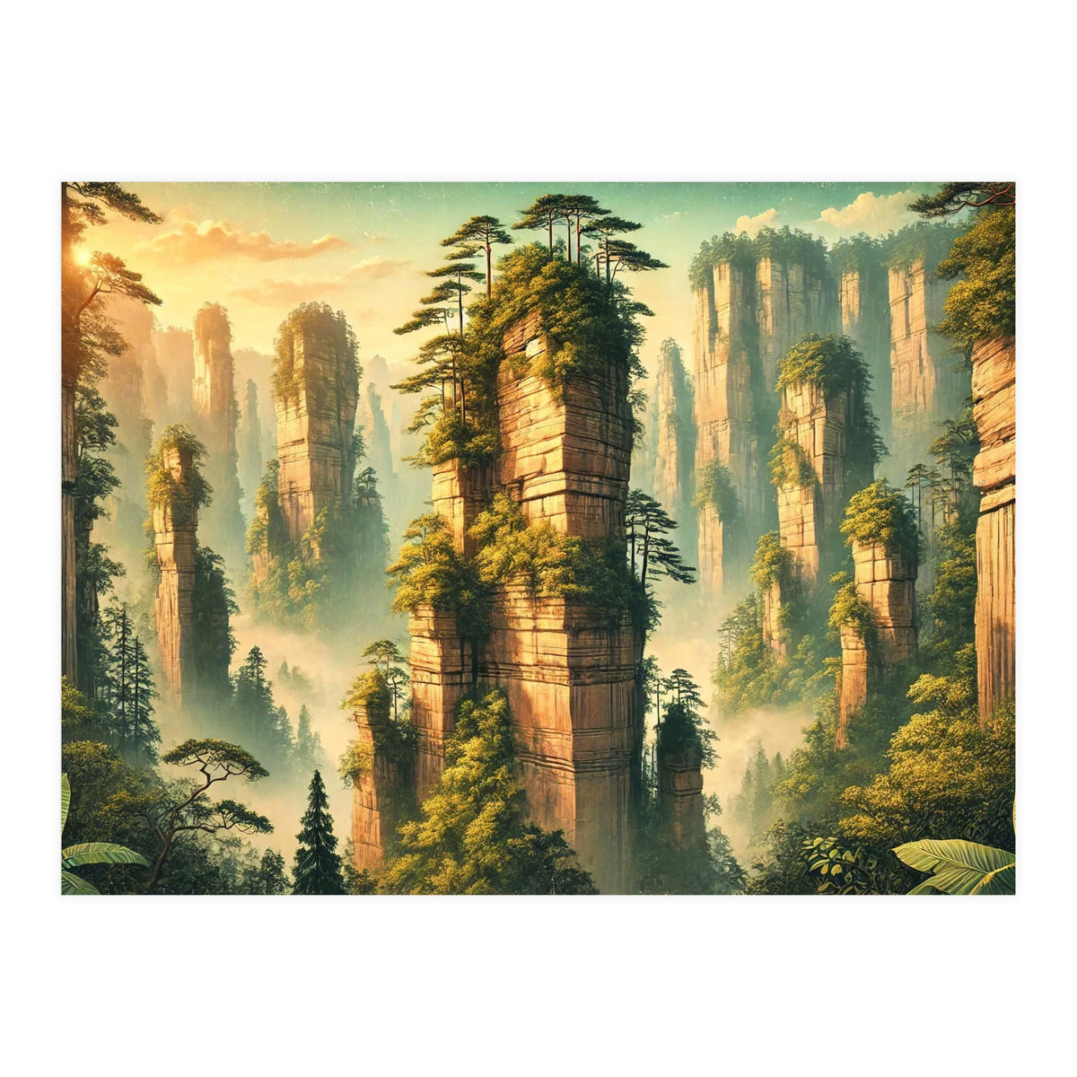 Vintage China, Zhangjiajie Stone Pillars Poster (Print Only)
