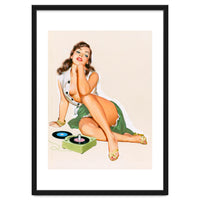 Sexy Pinup Woman Posing With Record Player