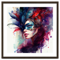 Turquoise Feathered Carnival Mask Portrait