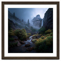 Majestic Misty Mountain Valley with Cascading Waterfall