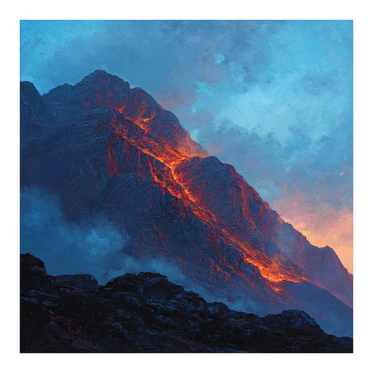 Dramatic Mountain Summit with Fiery Sunset Alpenglow (Print Only)