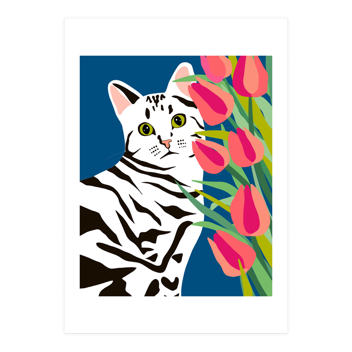 The Poser, Cat Cute Pet Animals Illustration, Pop Of Color Eclectic Pets Bohemian Contemporary Still Life (Print Only)
