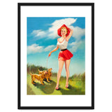 Pinup Girl In Little Red Dress And Two Dogs thumbnail