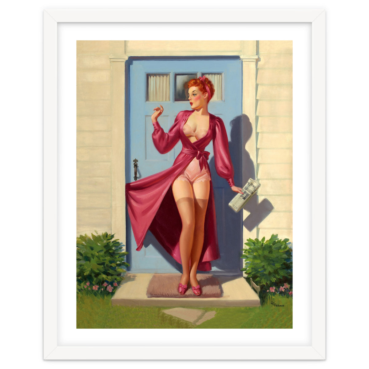 Pinup Girl With Accident At Her Door