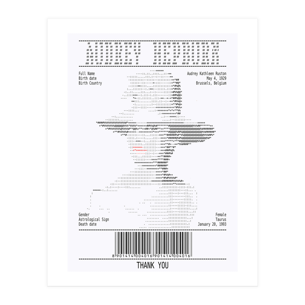 Receipt Art Audrey Hepburn (Print Only)
