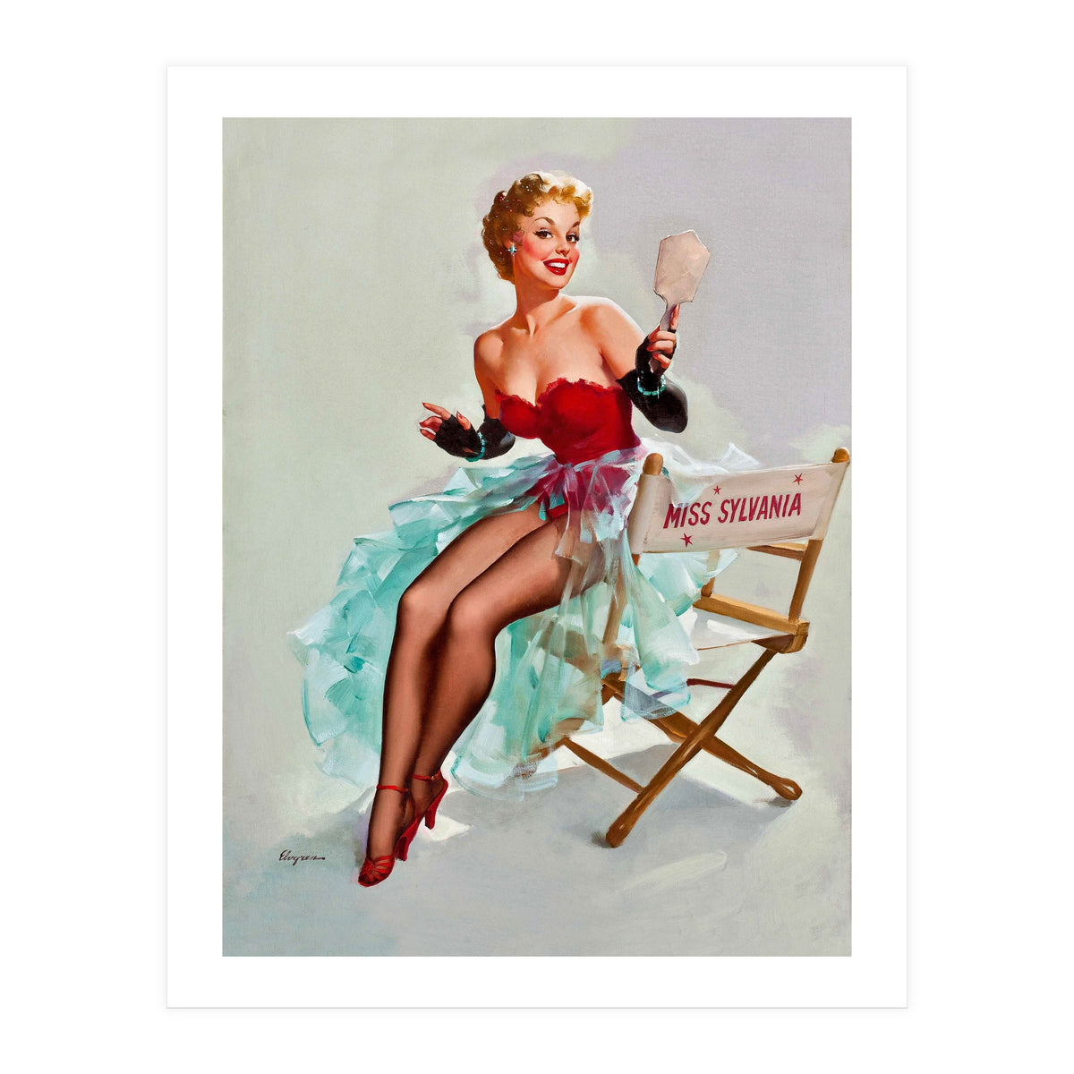 Sexy Pinup Actress Posing With a Mirror (Print Only)