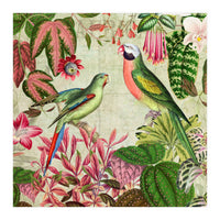 Exotic Lush Rainforest With Colorful Parrots And Flowers (Print Only)