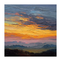 Vibrant Golden Hour Horizon Over Distant Mountain Ridges (Print Only)