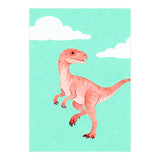 Velociraptor Watercolor Art, Cute Dino Nursery Print, Whimsical Dinosaur Illustration (Print Only) thumbnail