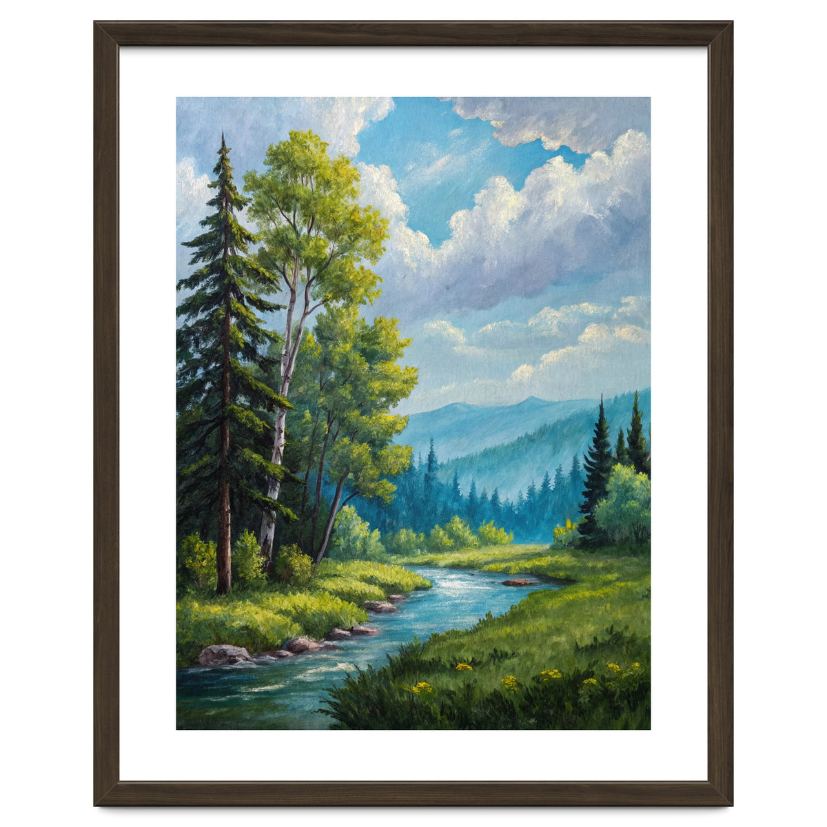 Serene Mountain River Landscape Oil Painting