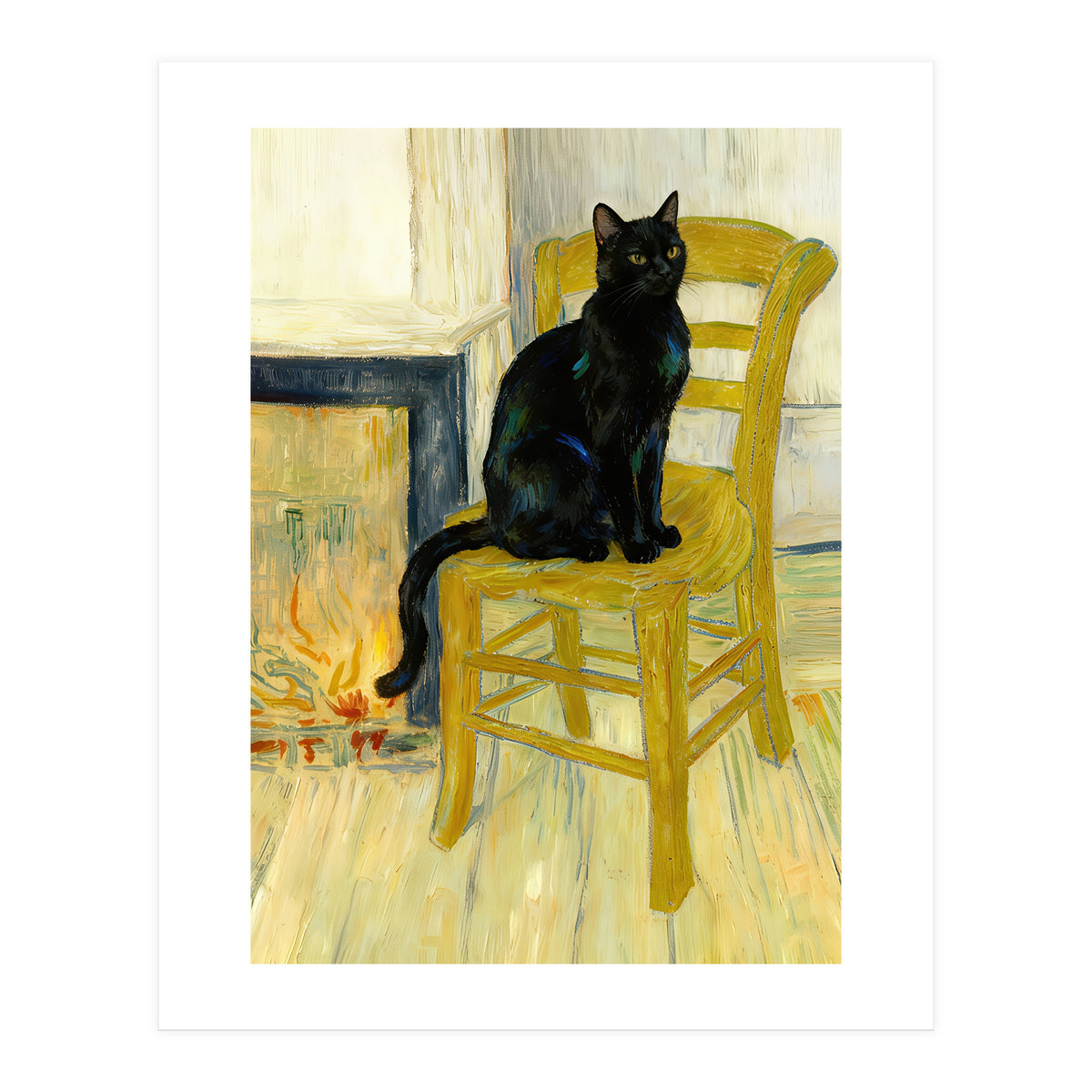 Black Cat on the Yellow Chair, Cozy Van Gogh Vintage Style, Cat at Eternity’s Gate (Print Only)