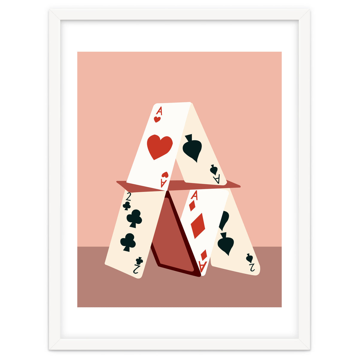A House Made Of Cards, Relationship Concept Painting, Illustration Playing Cards, Spade Heart Eclectic Bohemian Contemporary