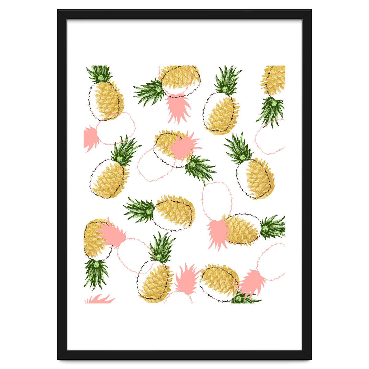 Pineapples & Pine Cones, Eclectic Tropical Nature Illustration, Quirky Fun Fruit Food Graphic Design