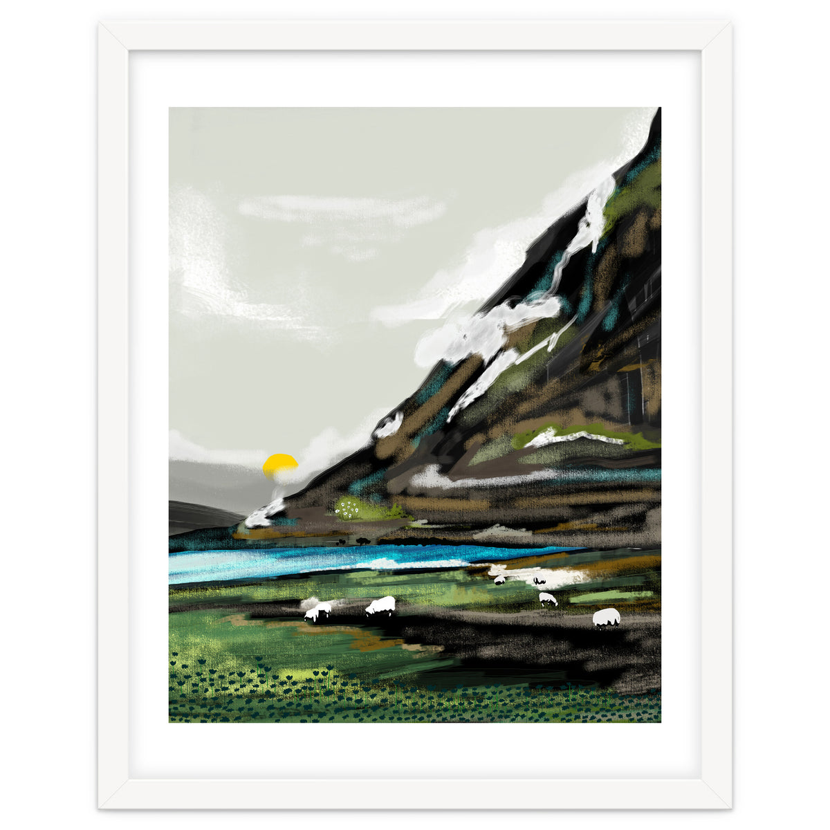 Graze, Cattle Nature Landscape Painting, Mountains Wild Adventure Cows, Animals Grassland Bohemian