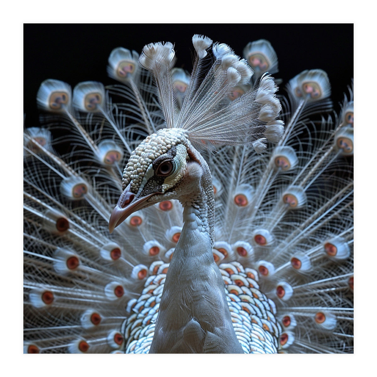 Albino Peacock Displaying White Feathers (Print Only)