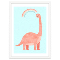 Rainbow Dinosaur Nursery Art, Cute diplodocus Watercolor, Pink Dino Illustration