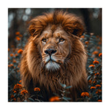 Majestic Lion Portrait In Orange Flowers (Print Only) thumbnail