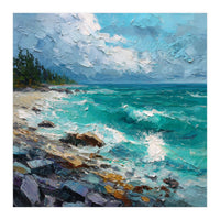 Coastal Turquoise Shoreline with Crashing Ocean Waves (Print Only)