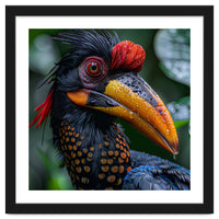 Close Up Of Helmeted Hornbill Bird In Rain