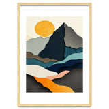 Minimalist Layered Mountain Landscape with Golden Sun thumbnail