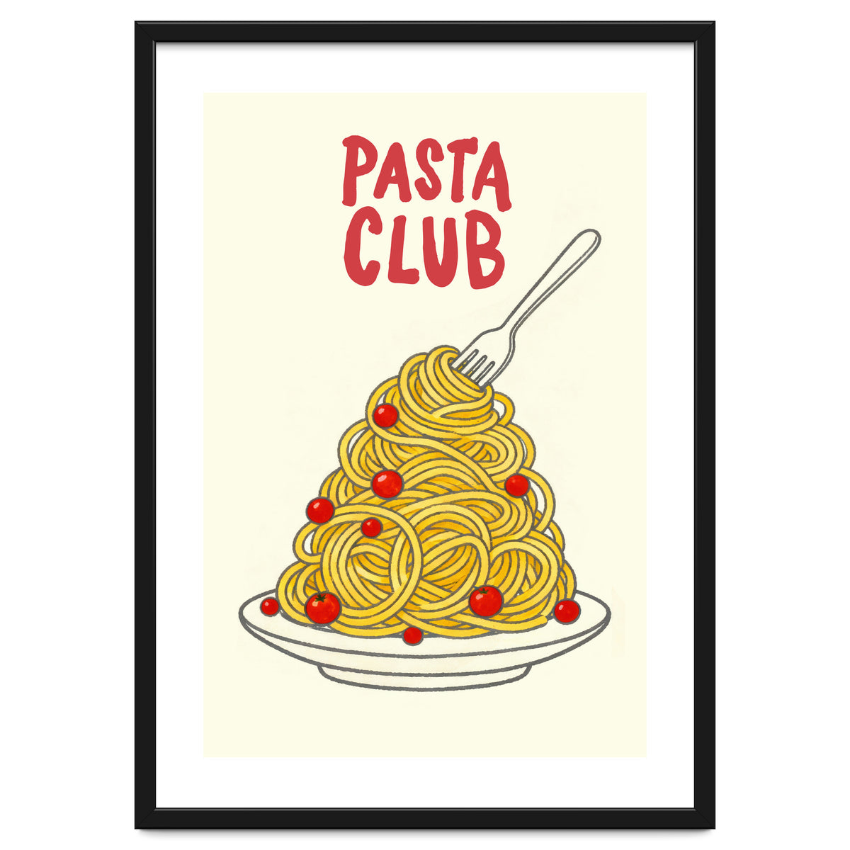 Pasta Club Illustration, Spaghetti and Tomatoes Art Print for Kitchen Wall Decor
