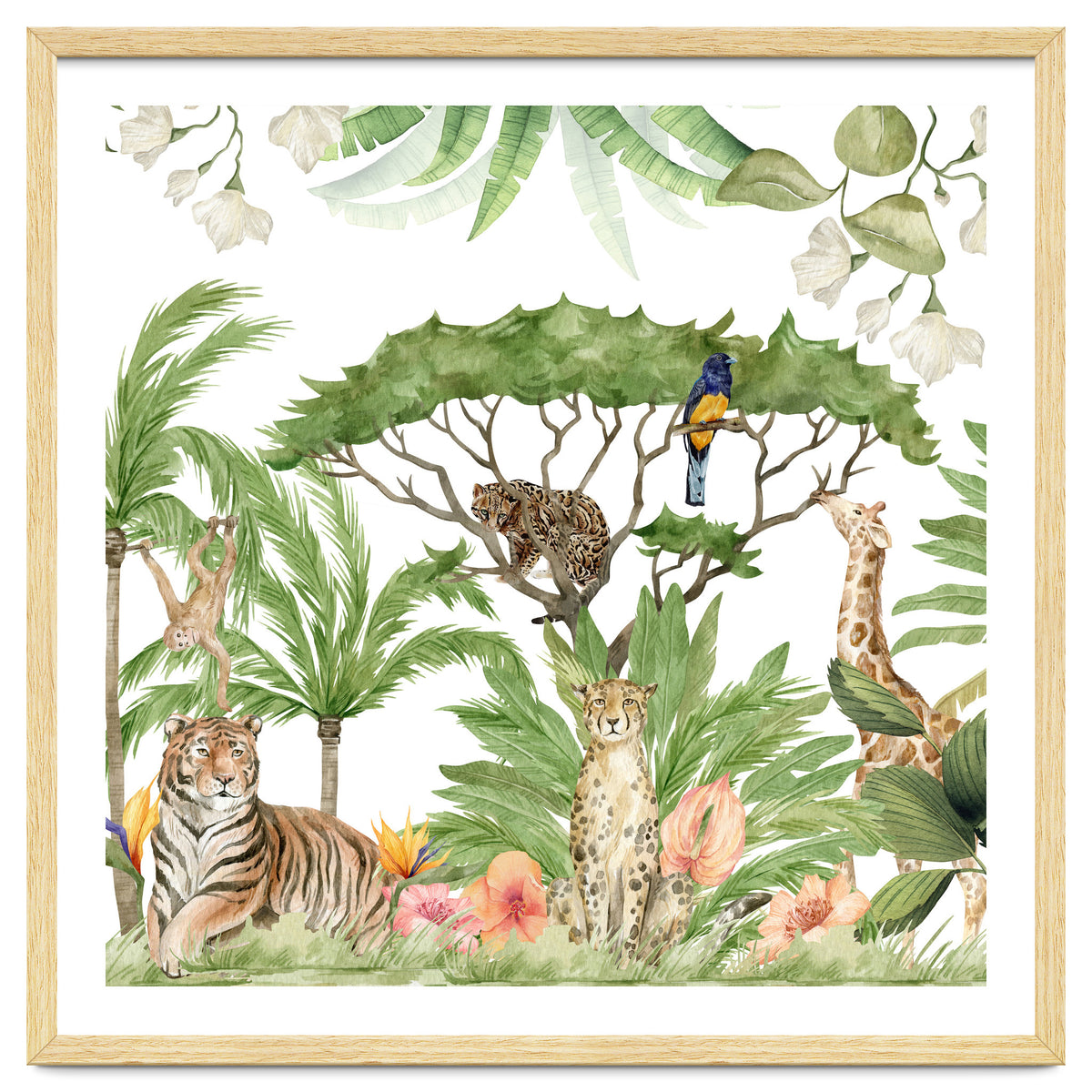 Watercolor Animals Savannah Landscape