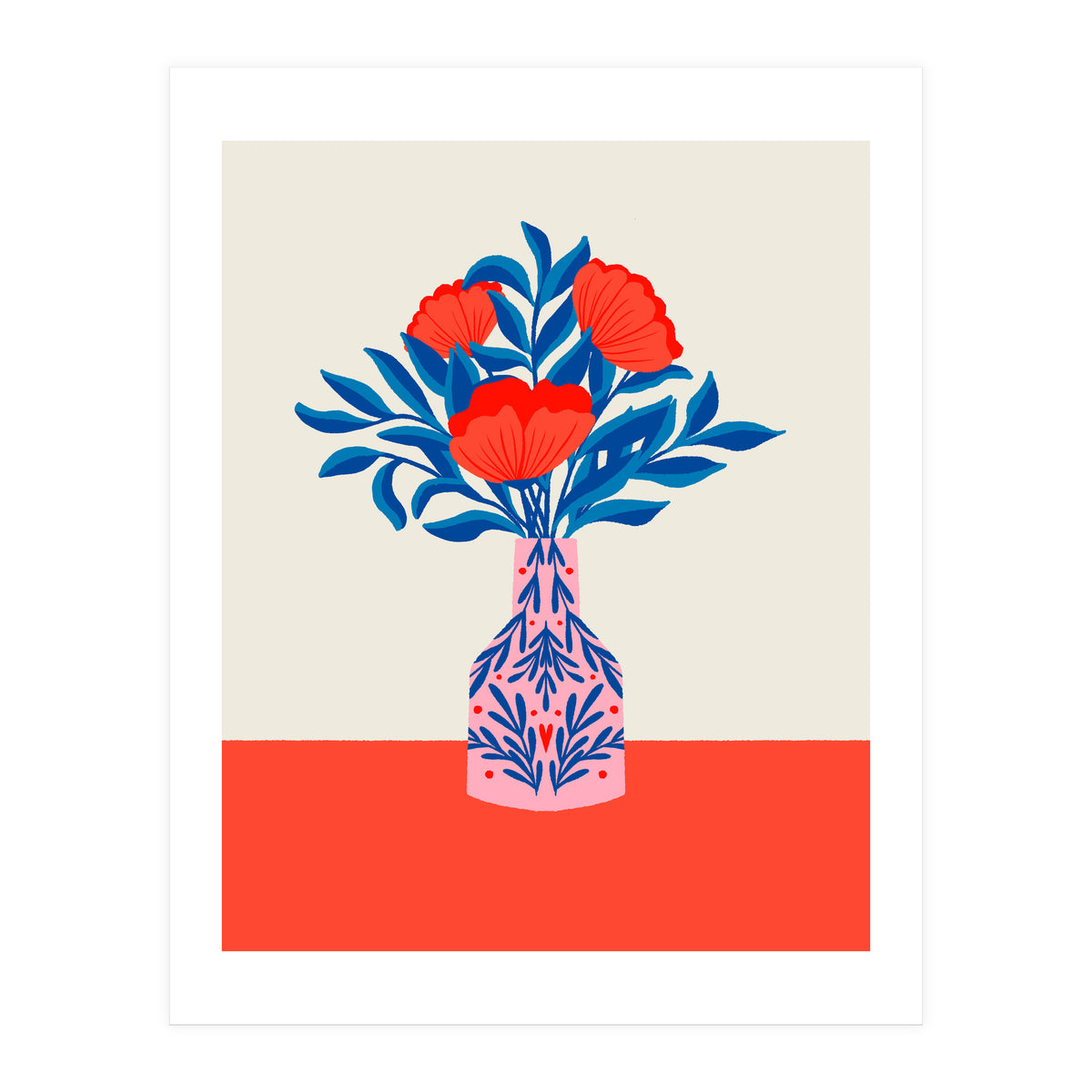 Poppies in a vase - red and blue (Print Only)