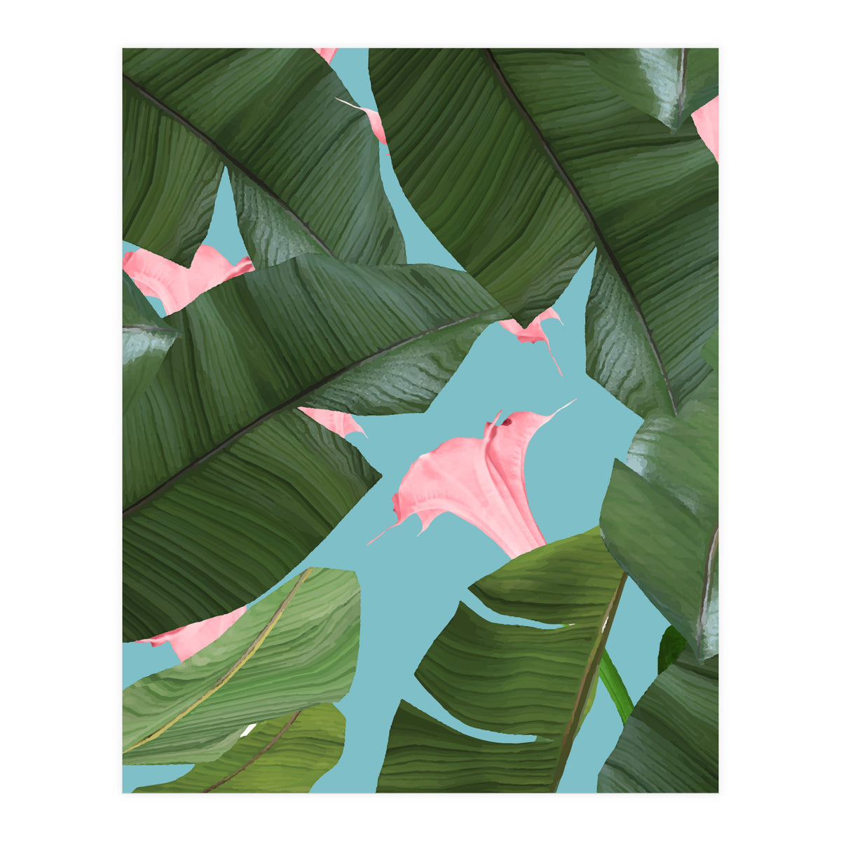 Wild Flower, Tropical Jungle Banana Leaves Botanical, Floral Nature Garden Blush Plants (Print Only)