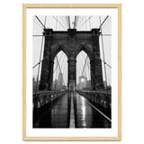 Brooklyn Bridge Black and White, Moody NYC Architecture, Rainy Urban Photography thumbnail