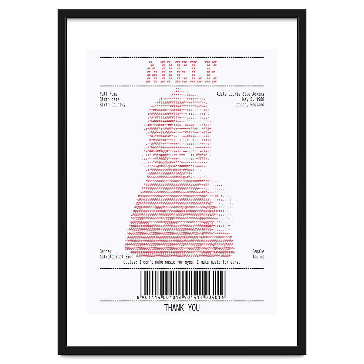 Receipt Art Adele Red