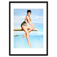 Smiling Sexy Pinup Girl Posing On A Board