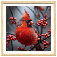 Northern Cardinal Bird Perched Among Red Berries